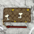 : Coach x Peanuts Long Zip Around Wallet Snoopy Woodstock Khaki Signature Canvas