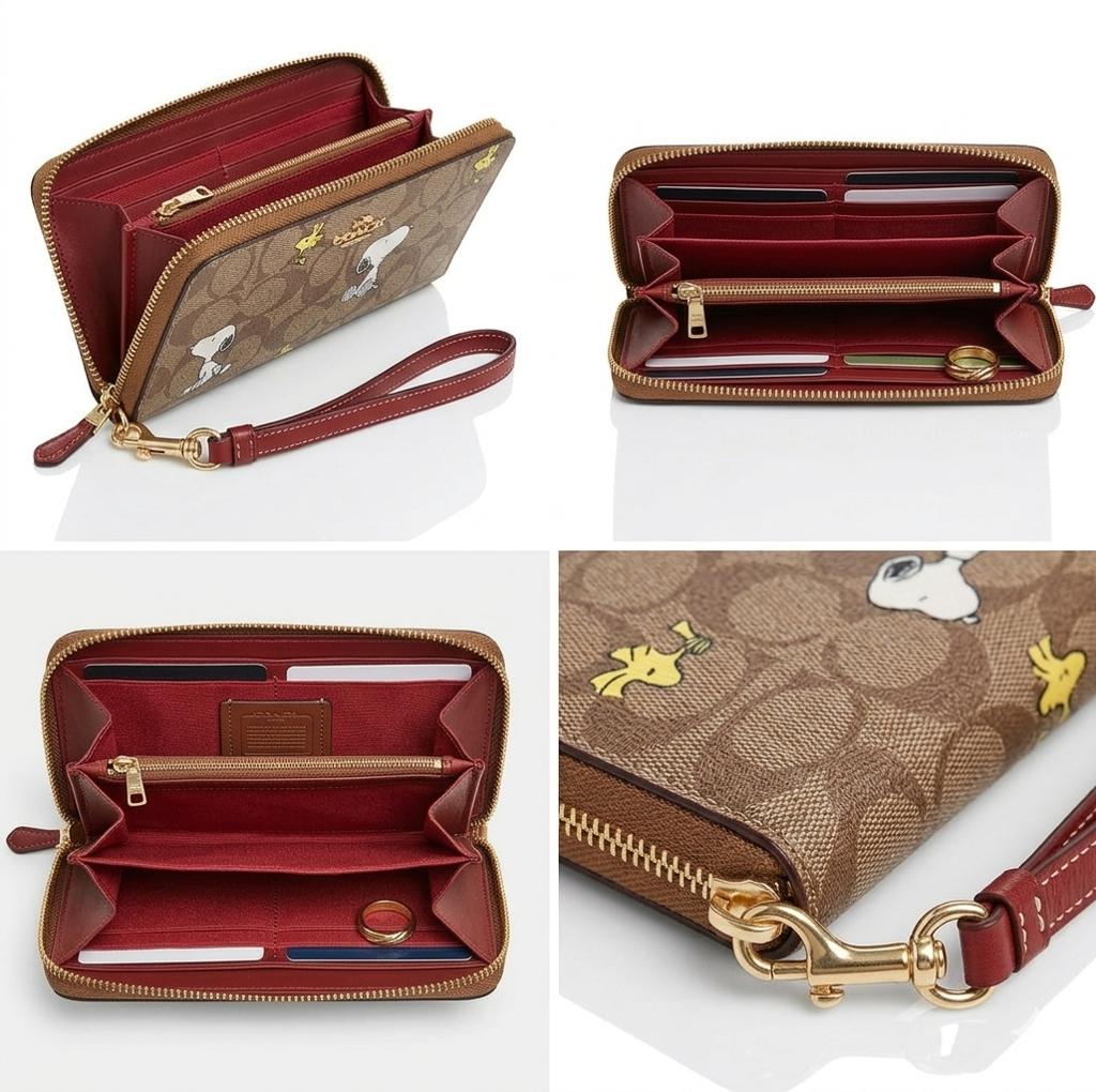 : Coach x Peanuts Long Zip Around Wallet Snoopy Woodstock Khaki Signature Canvas