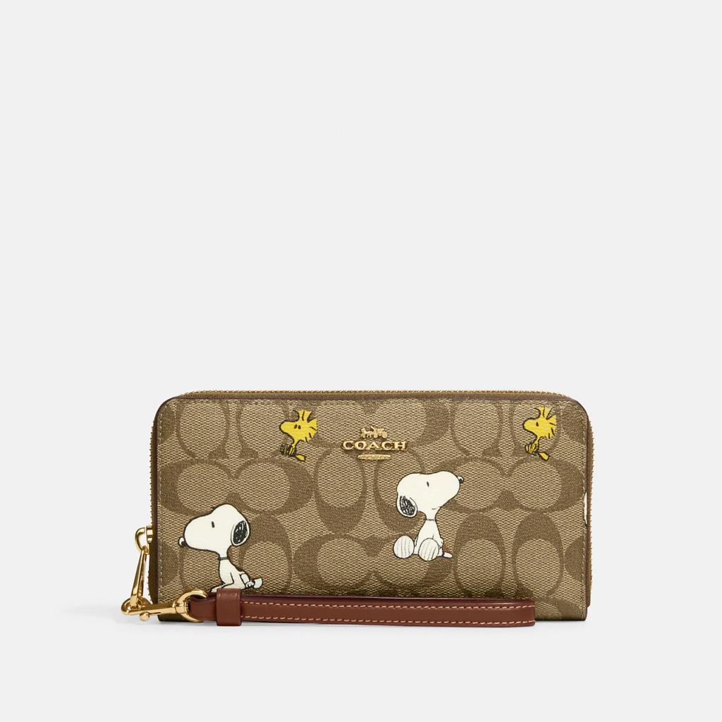 Coach x Peanuts Long Zip Around Wallet Signature Canvas Snoopy & Woodstock CE705 NWT