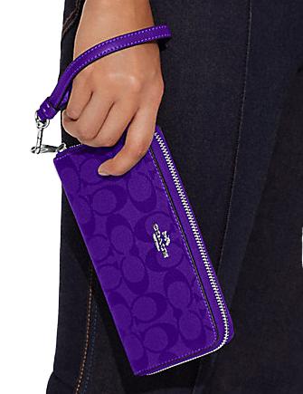 Coach C4452 Long Zip Around Wallet with Detachable Strap, Signature Canvas Sport Purple