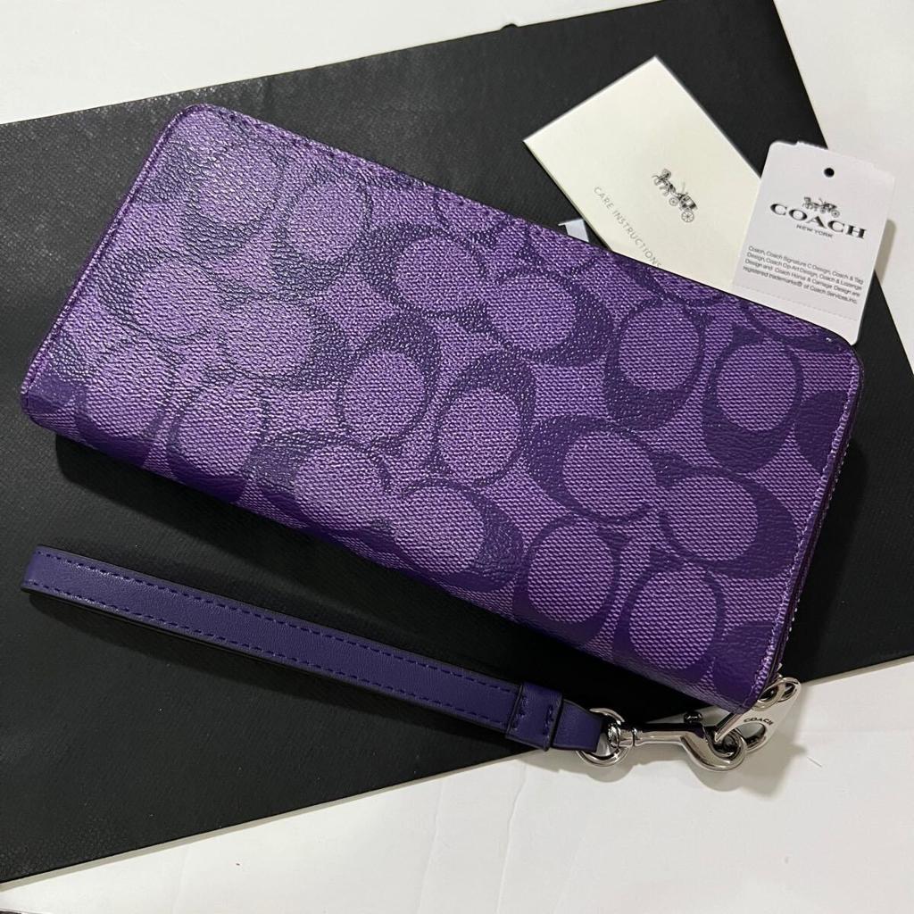 Coach C4452 Long Zip Around Wallet with Detachable Strap, Signature Canvas Sport Purple