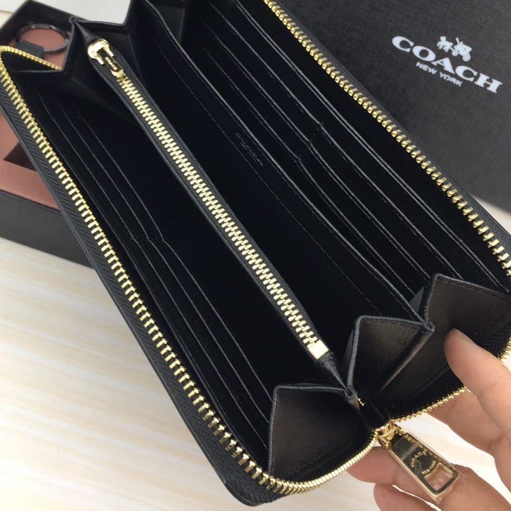Coach F53834 Long Zip Around Wallet in Signature Leather Black Women's Zip Around Wallet New Japan